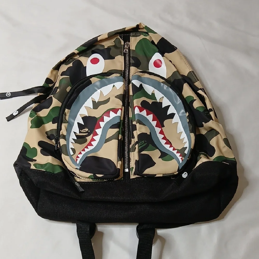 Bape Camo Shark Backpack - Green/Beige/Black